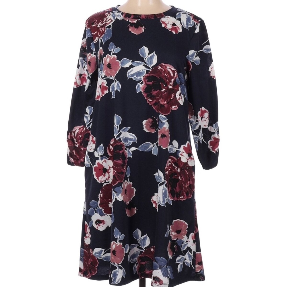 Apt. 9 Womens Navy Blue Floral 3/4 Sleeve Casual Dress Size M EUC